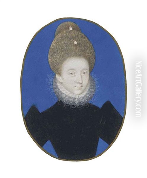 An Unfinished Portrait Of A Young Lady Called Diane D'andouins (1554-1620), Called La Belle Corisande , Countess Of Guiche Oil Painting by Isaac Oliver