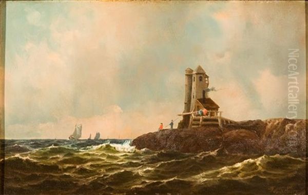 Lighthouse On The Point Oil Painting by Thomas Clarkson Oliver