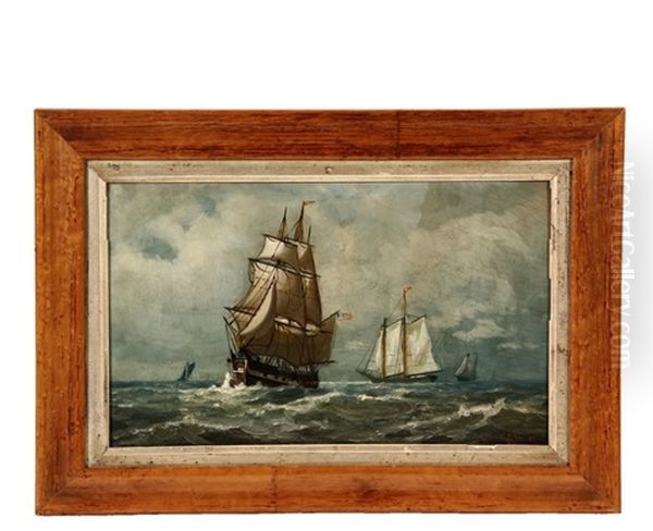 American Warship Under Sail, Schooners Aft Oil Painting by Thomas Clarkson Oliver