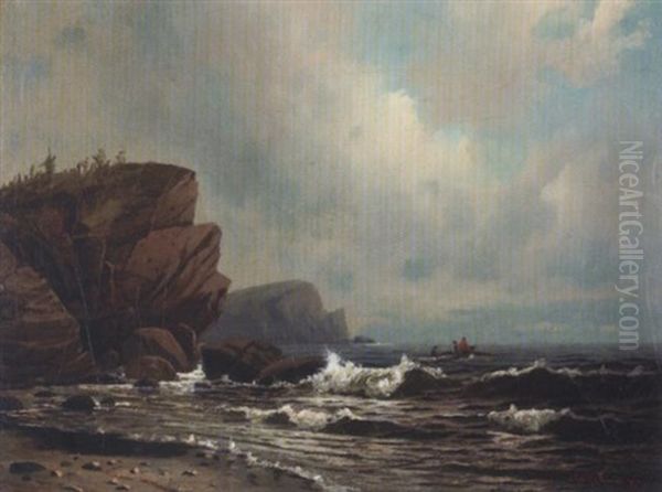 A Small Boat Off The Coast Oil Painting by Thomas Clarkson Oliver