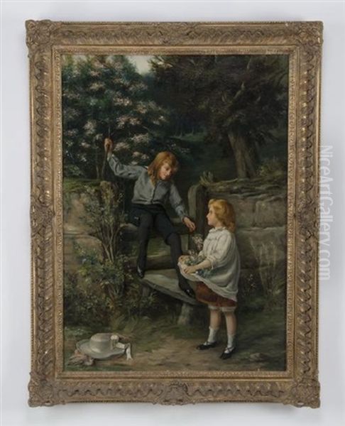 Children In Garden Oil Painting by William Oliver