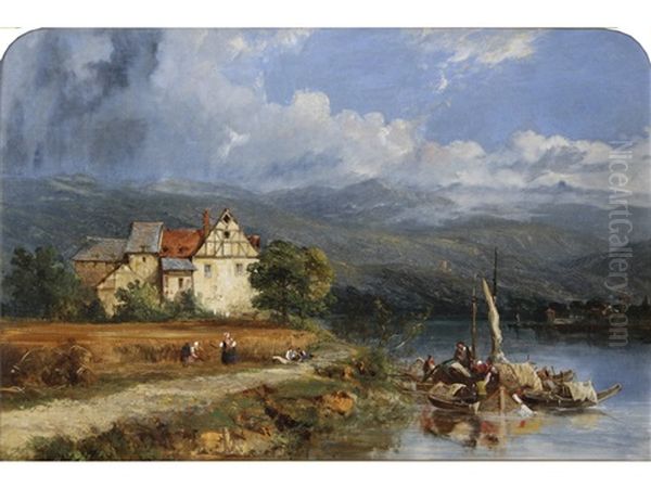 Junction Of The Lahn And Rhine Oil Painting by William Oliver