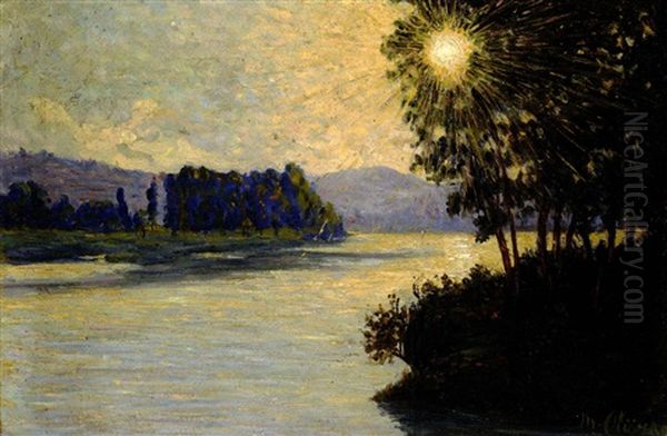 Sole Nascente Sul Fiume Oil Painting by Matteo Olivero