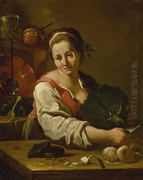 Portrait Of A Cook In A Kitchen Oil Painting by Pietro Domenico Olivero