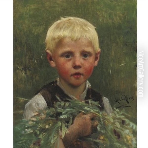 Portrait Of A Boy Oil Painting by Leon Olivie