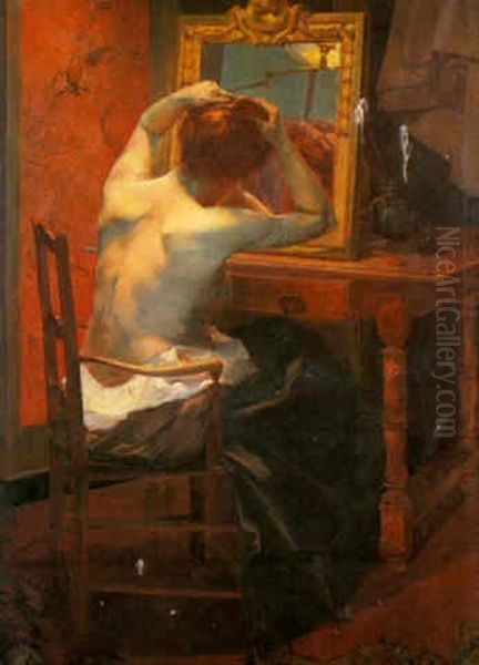 A Lady At Her Toilette Oil Painting by Leon Olivie