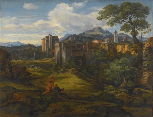 Italian Landscape Oil Painting by Ferdinand von Olivier