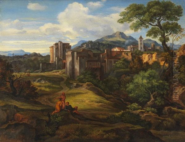 Campagnalandschaft Mit Befestigter Stadt Oil Painting by Ferdinand von Olivier