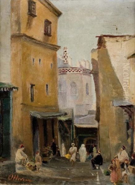 Rue Animee, Mosquee A Tunis Oil Painting by Georges Olivier