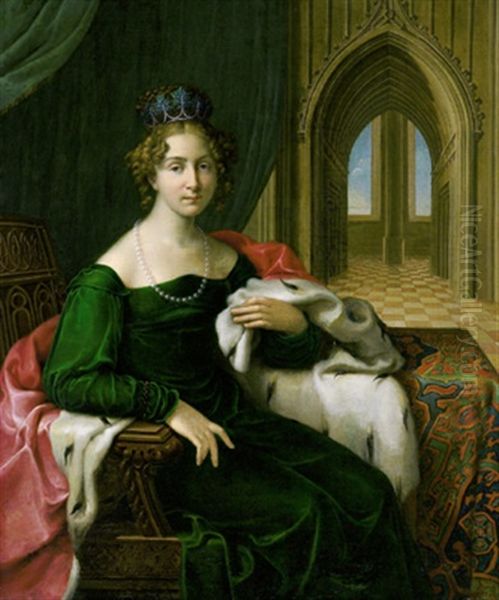 Bildnis Der Prinzessin Friederike Herzogin Von Sachsen-anhalt  In Grunem Samtkleid Mit Hermelinbesetztem Umhang Oil Painting by Heinrich von Olivier