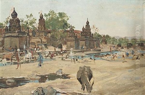 Figures By An Indian Temple by Herbert Arnould Olivier