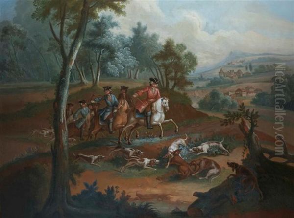 Scene De Chasse A Courre Au Renard: L'hallali Oil Painting by Michel Barthelemy Olivier