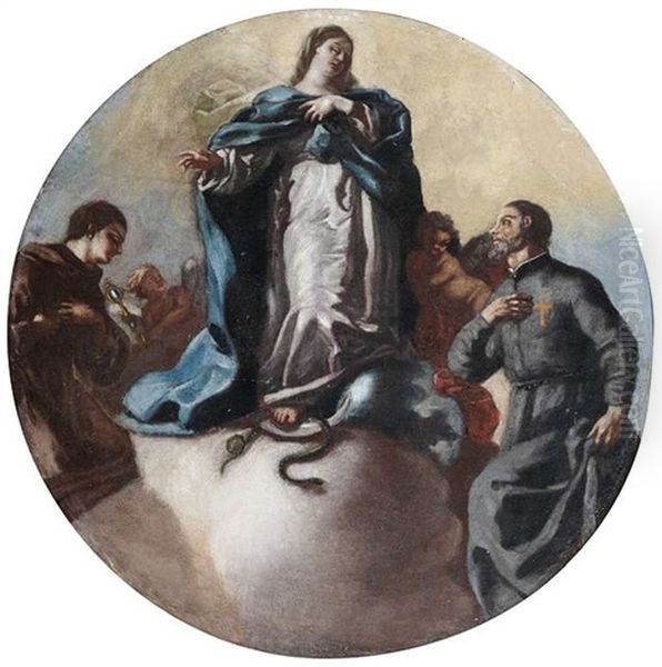 Maria Immaculata Mit Dem Heiligen Antonius Von Padua Und Dem Heiligen Camillo Von Lellis Oil Painting by Leonardo Olivieri