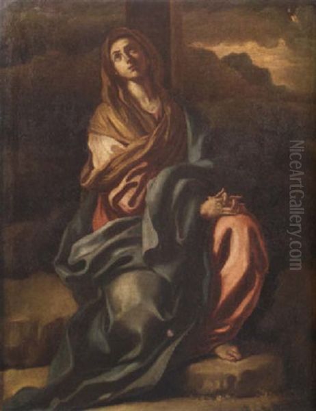 Mary At The Foot Of The Cross Oil Painting by Leonardo Olivieri