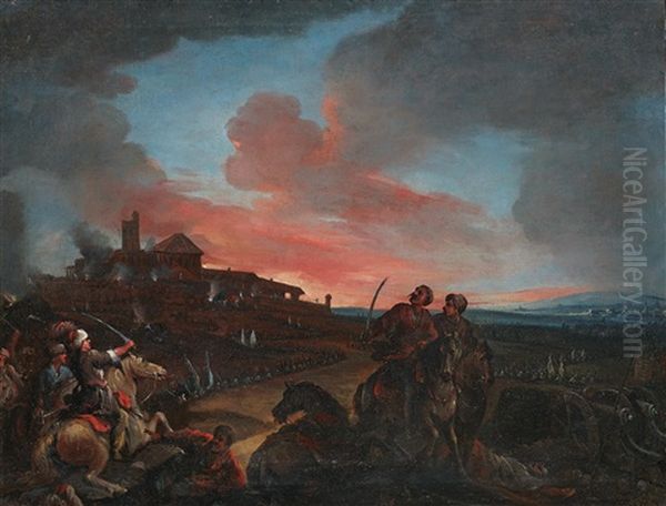 A Battle Scene by Pietro Domenico Oliviero