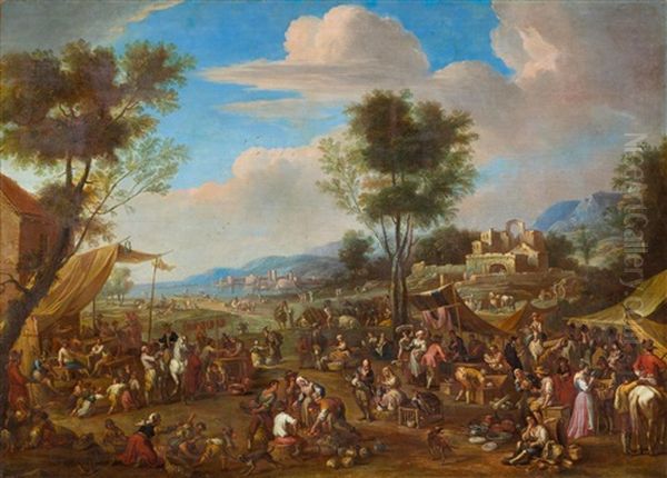 Market Scene Oil Painting by Pietro Domenico Oliviero