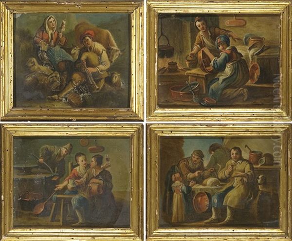 Scene Di Genere (4 Works) Oil Painting by Pietro Domenico Oliviero