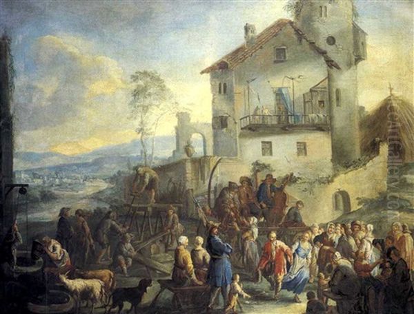 Festa Di Paese (2 Works) Oil Painting by Pietro Domenico Oliviero