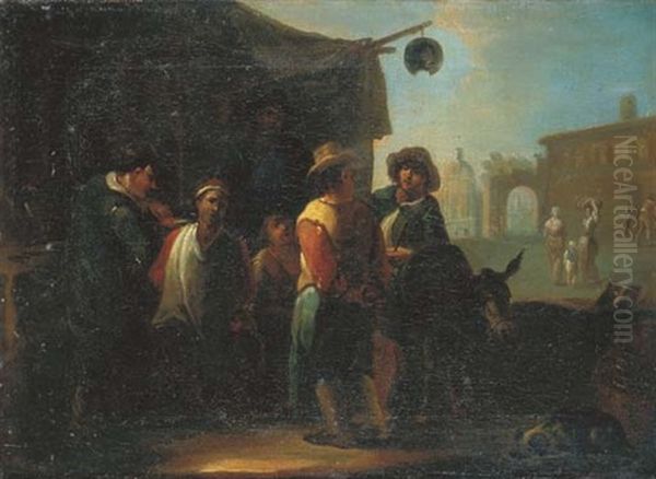 La Bottega Del Barbiere Oil Painting by Pietro Domenico Oliviero