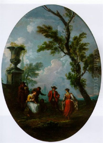 A Musical Company In An Ornamental Landscape Oil Painting by Pietro Domenico Oliviero