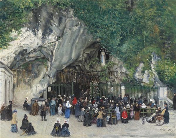 Our Lady Of Lourdes Oil Painting by Francisco Manuel Oller y Cestero