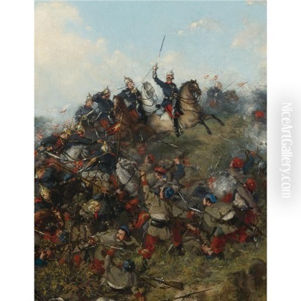 La Batalla De Trevino Oil Painting by Francisco Manuel Oller y Cestero