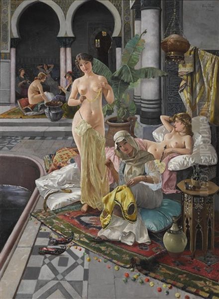 The Persian Bath Oil Painting by Blas Olleros Y Quintana