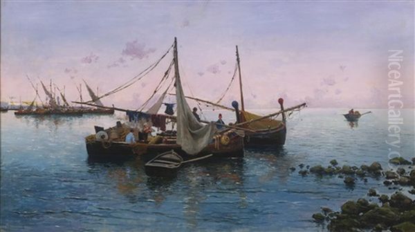 In The Harbor Oil Painting by Blas Olleros Y Quintana