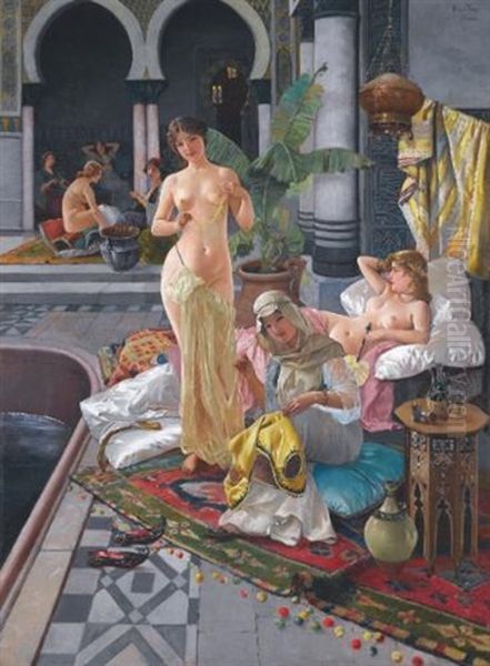 In A Persian Bath Oil Painting by Blas Olleros Y Quintana