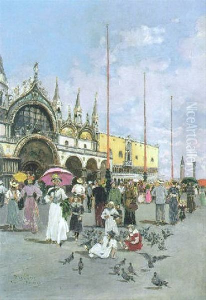 La Place Saint-marc Oil Painting by Blas Olleros Y Quintana