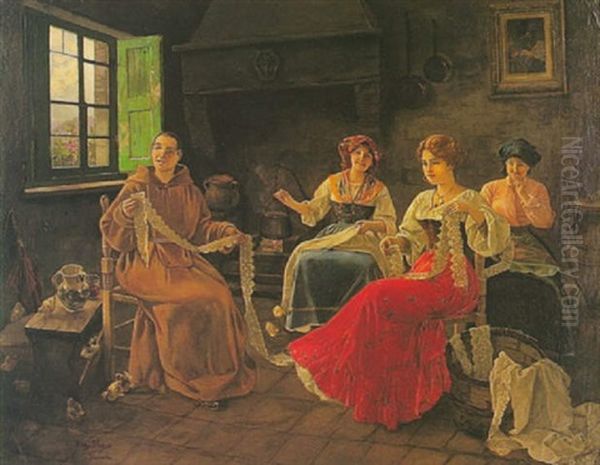 Las Bordadoras Oil Painting by Blas Olleros Y Quintana