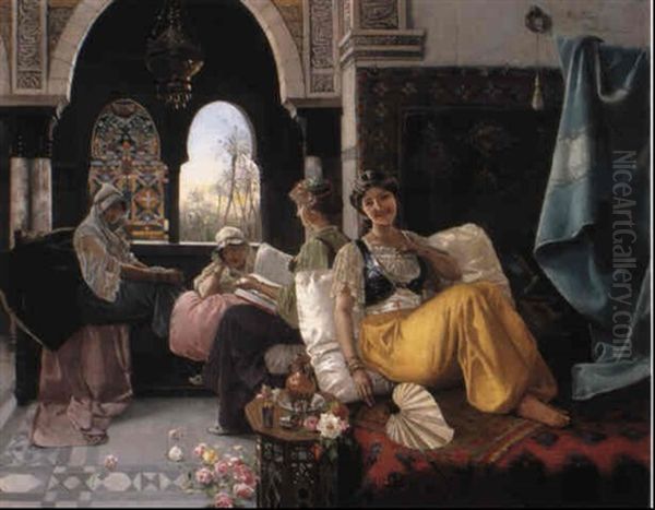 A Harem Scene Oil Painting by Blas Olleros Y Quintana