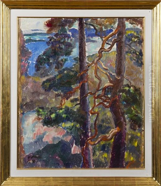 Pine Trees Oil Painting by Yrjoe Ollila