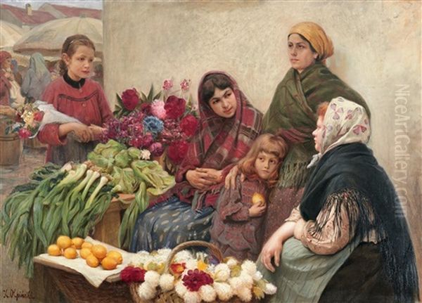 At The Market Oil Painting by Kazimierz Olpinski