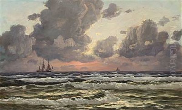 Coastal Scenery With Ships At The Sea Oil Painting by Alfred Olsen