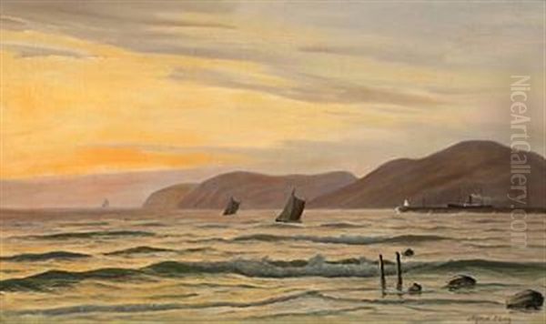 Seascape With A View To A Hilly Shore Oil Painting by Alfred Olsen