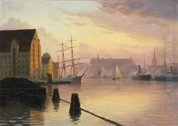 View From Copenhagen Harbour Oil Painting by Alfred Olsen