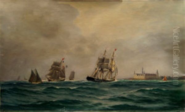 Ships Sailing Near Kronborg Oil Painting by Alfred Olsen