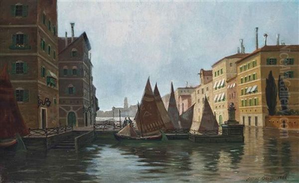 A Conversation On A Venetian Quay Oil Painting by Alfred Olsen