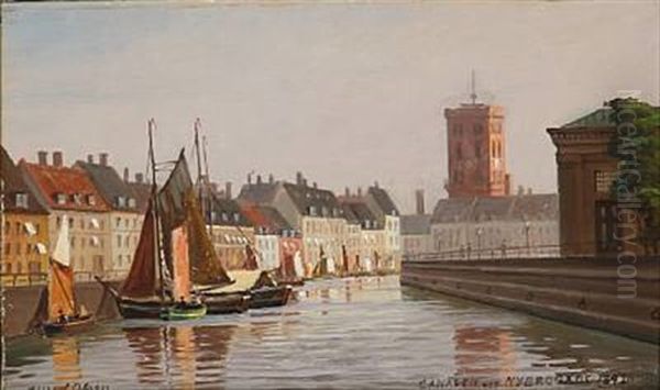 Canalen Ved Nybrogade Oil Painting by Alfred Olsen