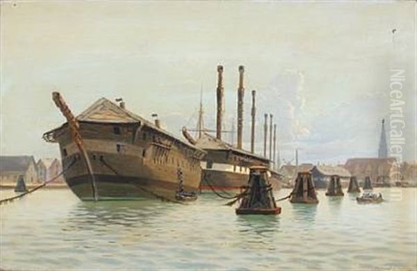 Scene From Copenhagen Harbour Oil Painting by Alfred Olsen