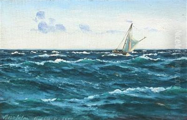 Seascape With Fishing Boat Oil Painting by Alfred Olsen