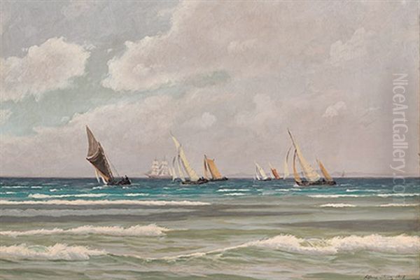 Besonnte Marine Mit Zahlreichen Segelbooten An Einem Prachtvollen Sommertag Oil Painting by Alfred Olsen