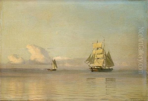 A Brigantine Almost Becalmed In A Faint Breeze Oil Painting by Alfred Olsen