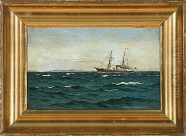 Marine With A Steamship On Open Sea Oil Painting by Alfred Olsen