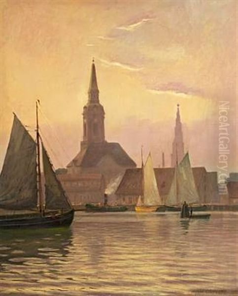 Dusk Over Copenhagen With Christian's Church Oil Painting by Alfred Olsen