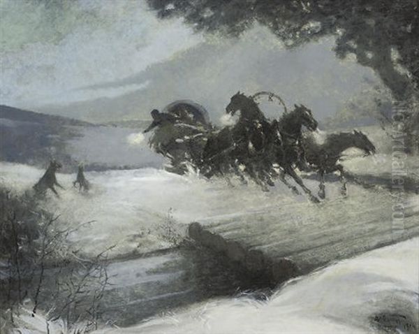 Running From The Wolves Oil Painting by Alfred Olsen