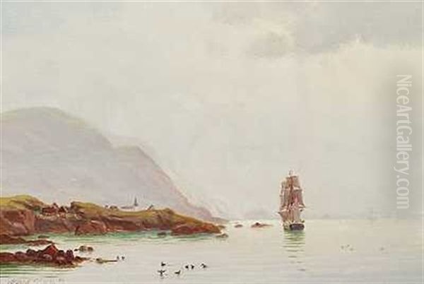 Et Sejlskib Opankret Ved Den Faeroske Kyst Oil Painting by Alfred Olsen