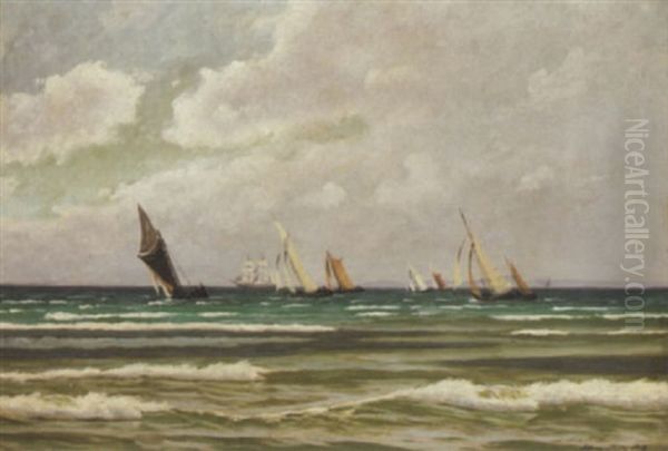 Sailing Vessels Off The Coast Oil Painting by Alfred Olsen