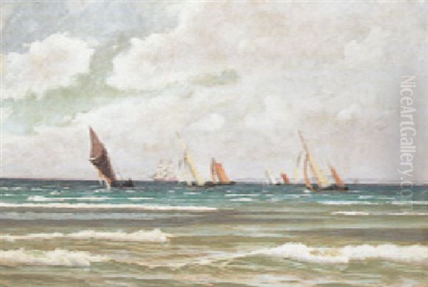 Das Auslaufen Der Fischerboote Oil Painting by Alfred Olsen